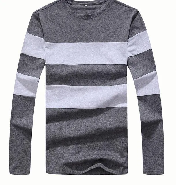 Autumn Winter Long Sleeve O Neck Striped Casual T-Shirt for Men