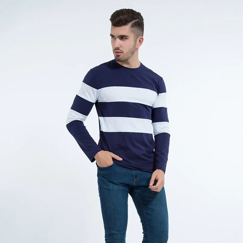 Autumn Winter Long Sleeve O Neck Striped Casual T-Shirt for Men