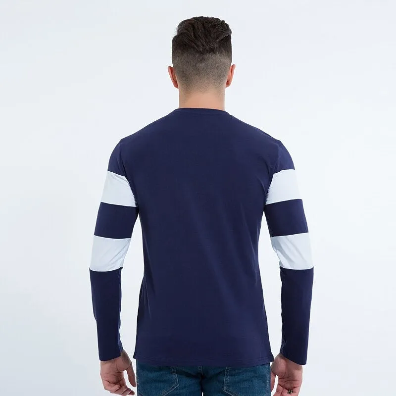 Autumn Winter Long Sleeve O Neck Striped Casual T-Shirt for Men