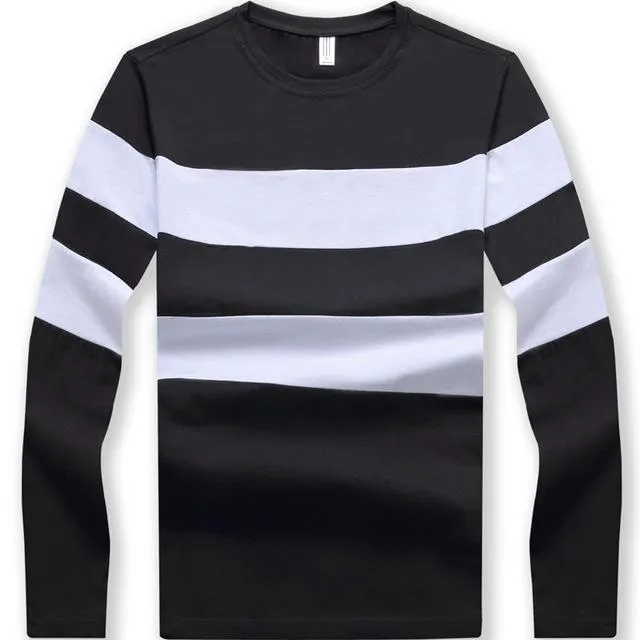 Autumn Winter Long Sleeve O Neck Striped Casual T-Shirt for Men