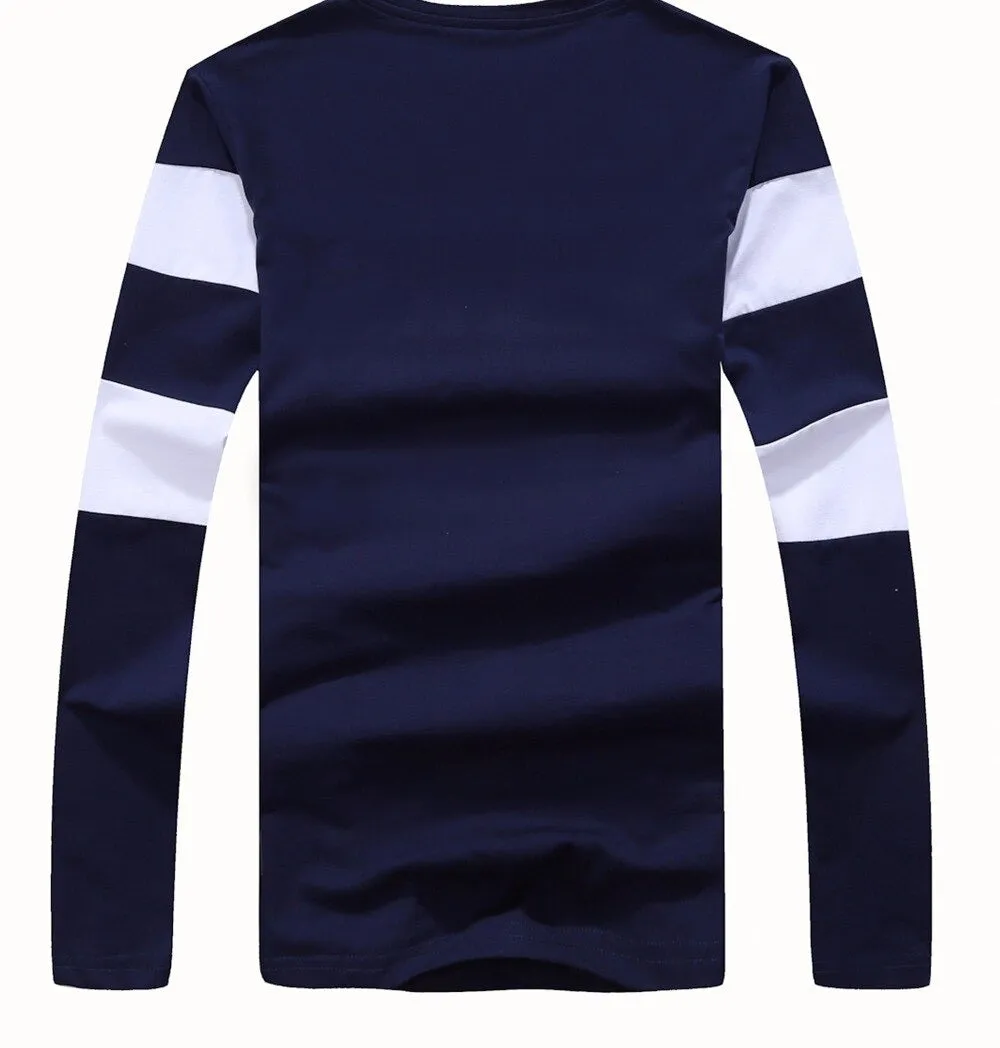 Autumn Winter Long Sleeve O Neck Striped Casual T-Shirt for Men