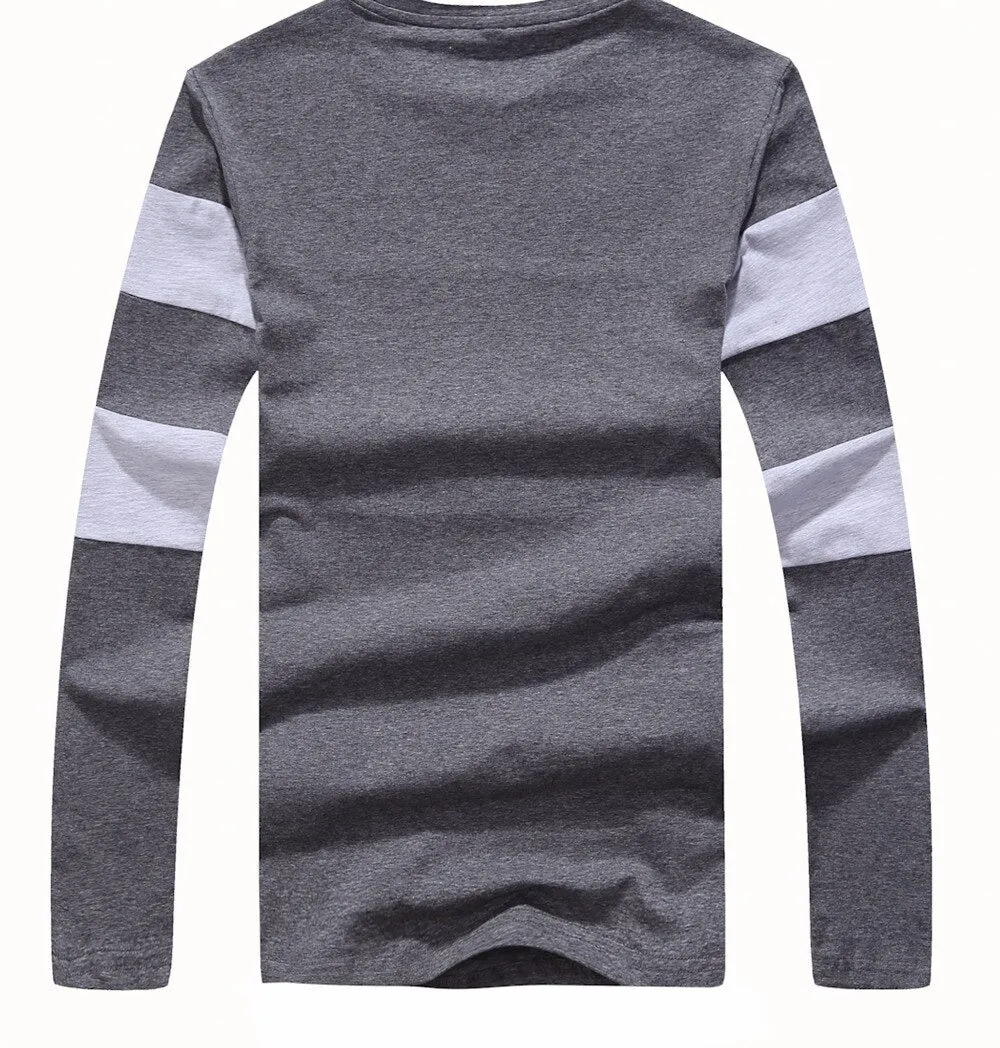 Autumn Winter Long Sleeve O Neck Striped Casual T-Shirt for Men