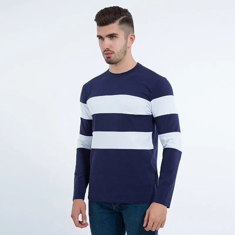 Autumn Winter Long Sleeve O Neck Striped Casual T-Shirt for Men