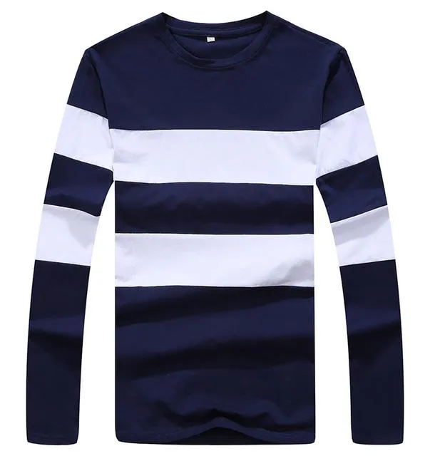 Autumn Winter Long Sleeve O Neck Striped Casual T-Shirt for Men