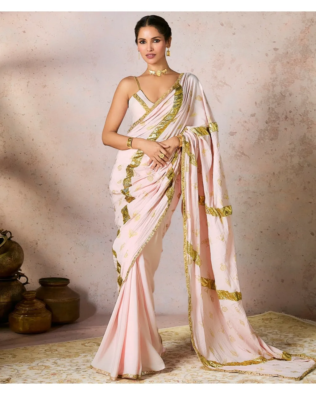 Baby Pink Potters Touch Gota Sari Set