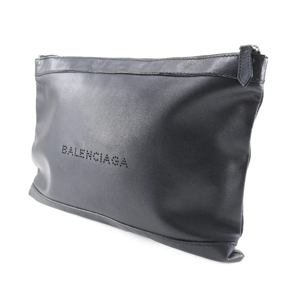 BALENCIAGA Clutch bag 373834 lambskin black Navy clip M unisex(Unisex) Used Authentic