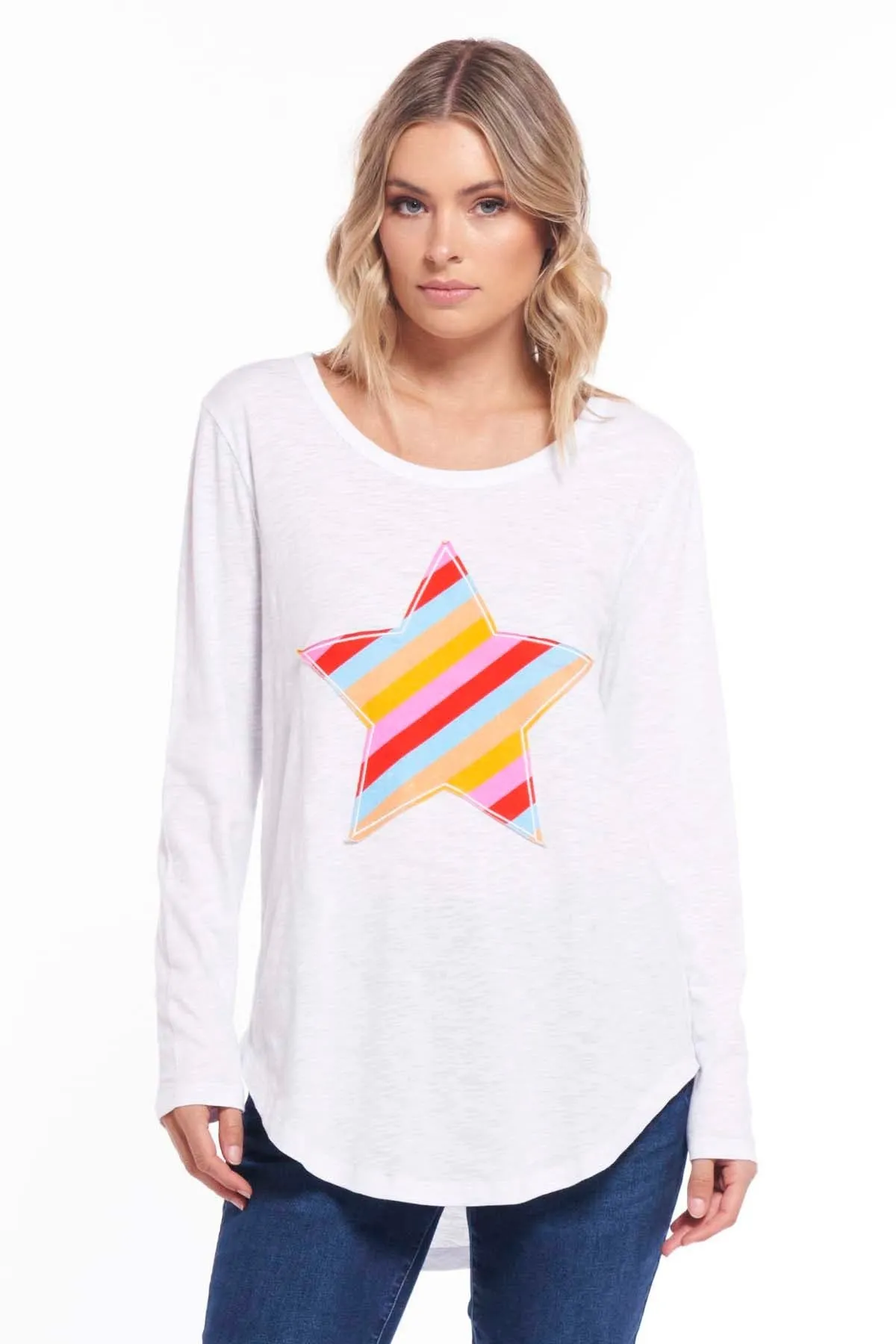 Betty Basics Megan Top in White with Rainbow Star