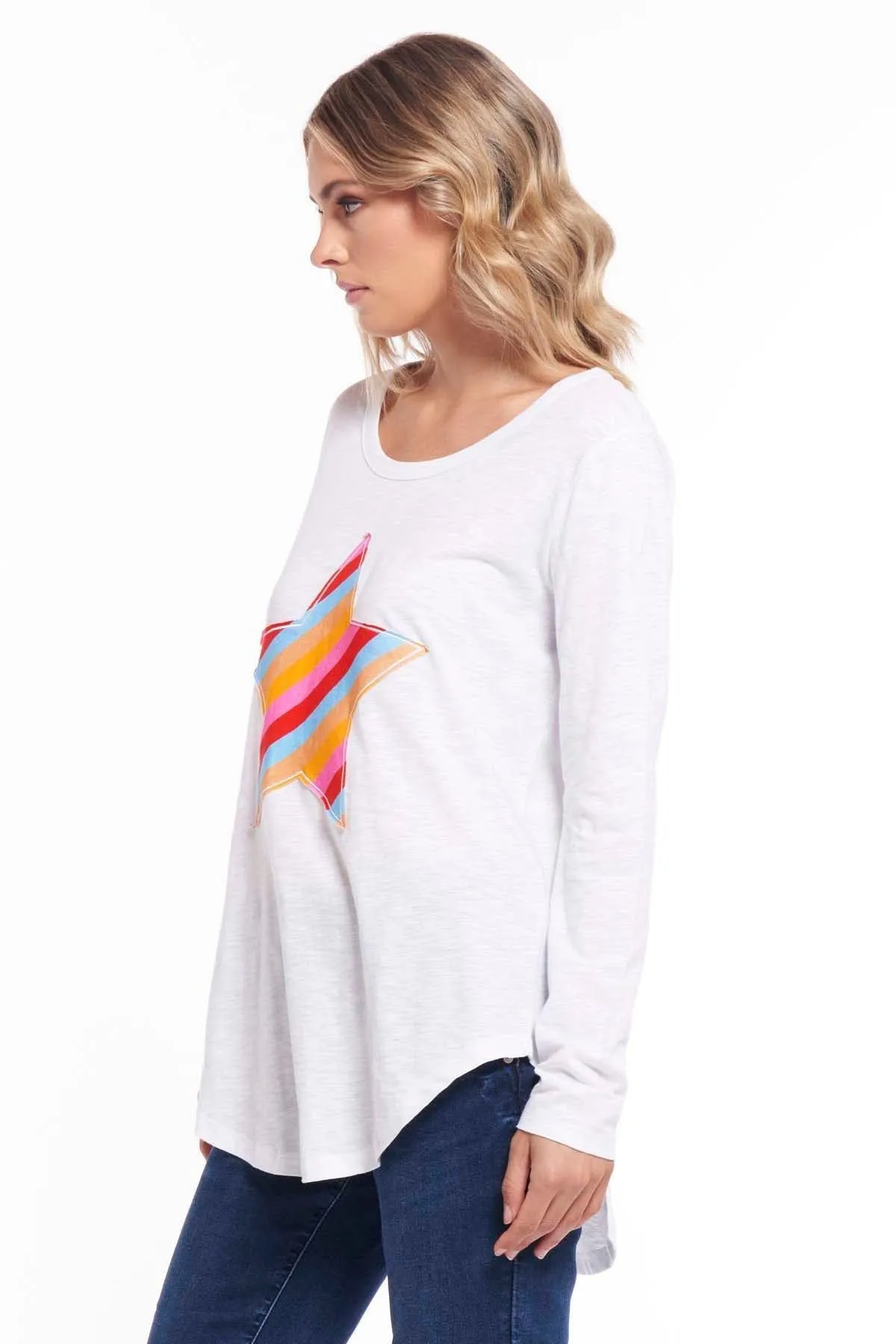 Betty Basics Megan Top in White with Rainbow Star