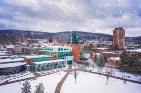 Binghamton University Winter Scene by Dan Simonds Framed Canvas Print