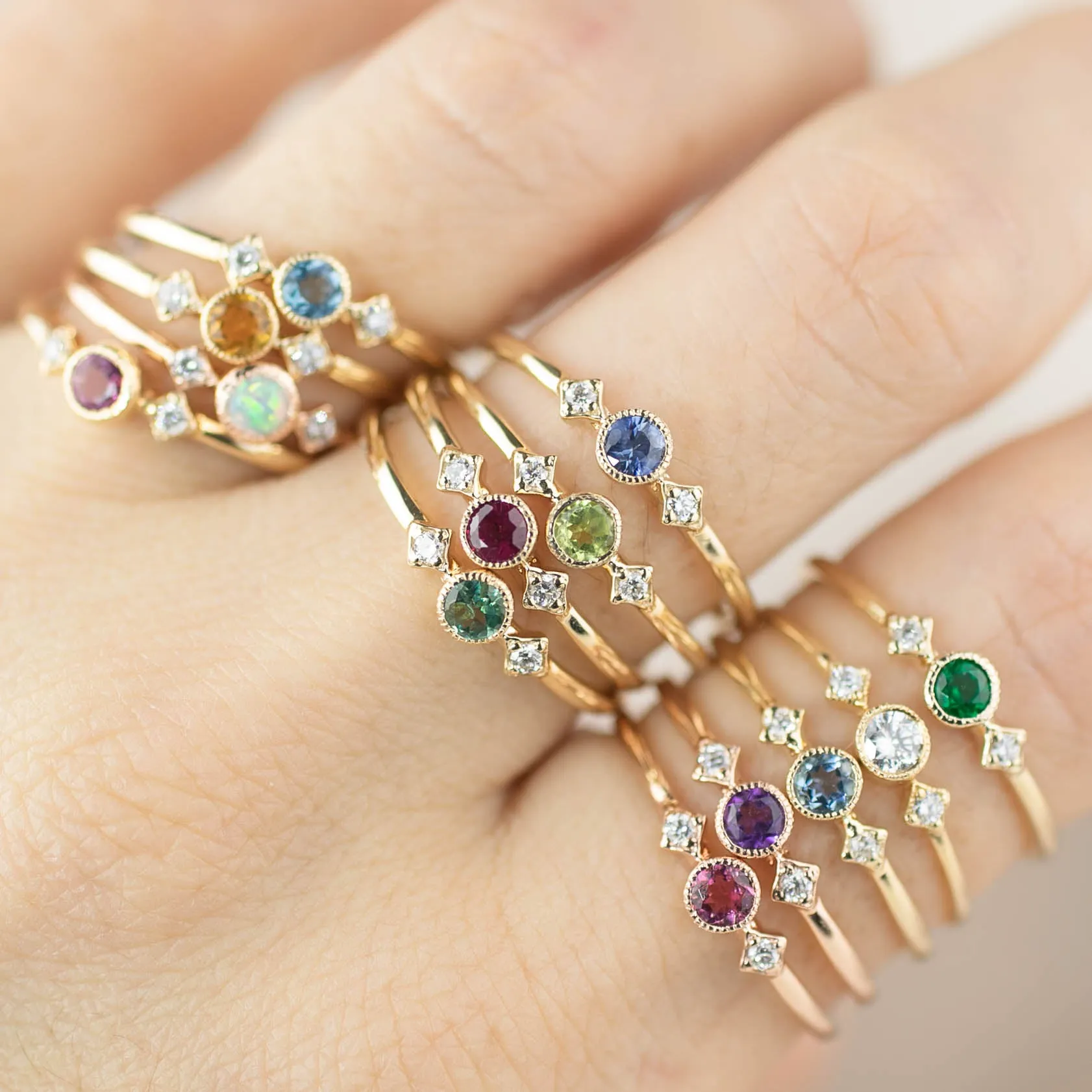 Birthstone Moon & Star Ring