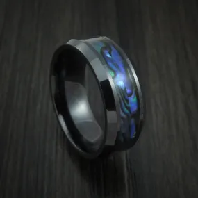 Black Ceramic and Abalone Men's Ring Custom Made Band