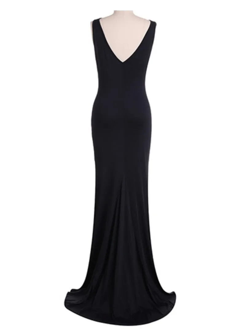 Black Satin Column Prom Dress, PD2310041