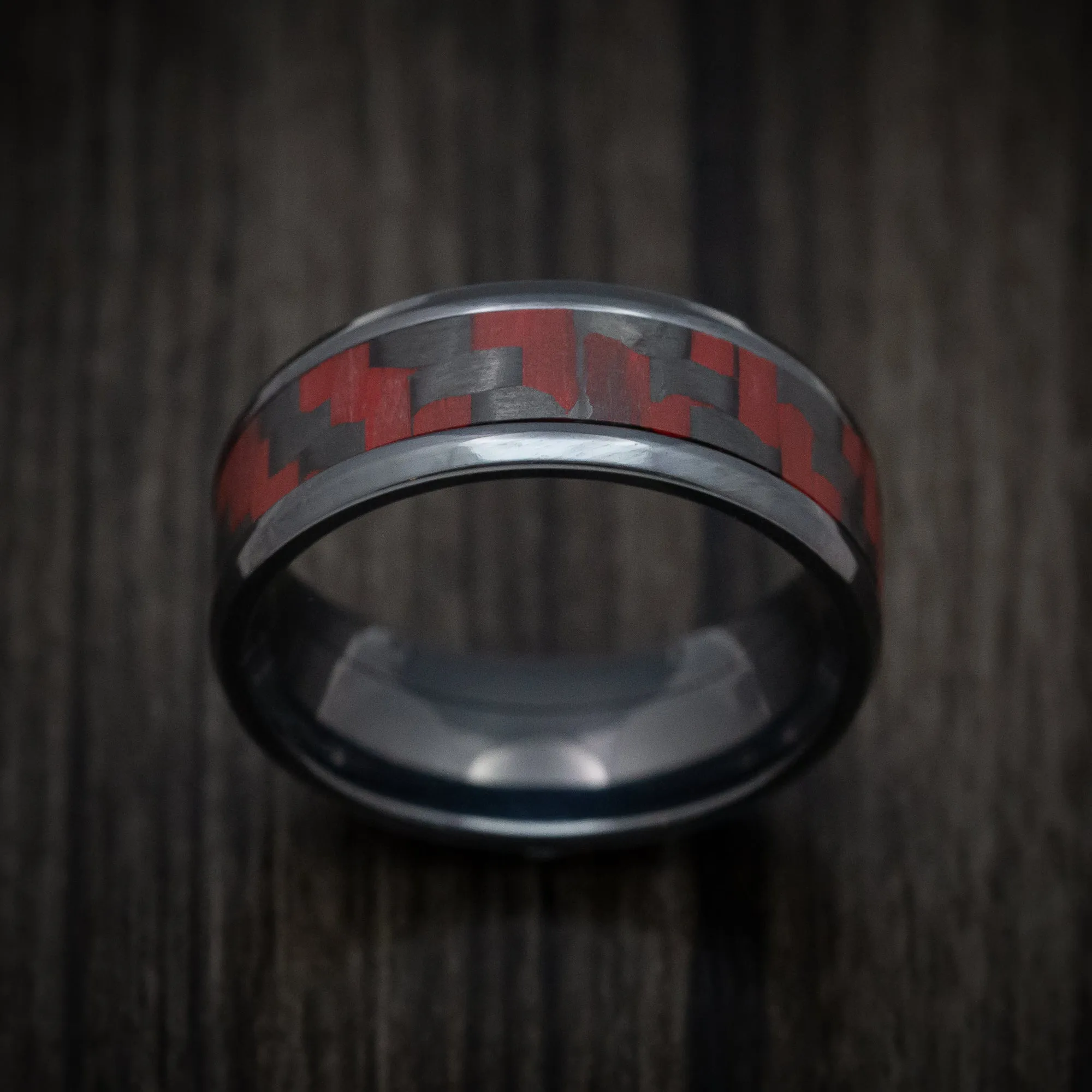 Black Titanium and Red Carbon Fiber Mens Ring