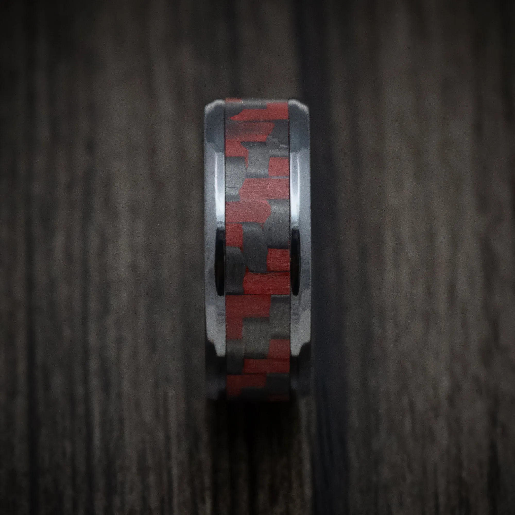 Black Titanium and Red Carbon Fiber Mens Ring