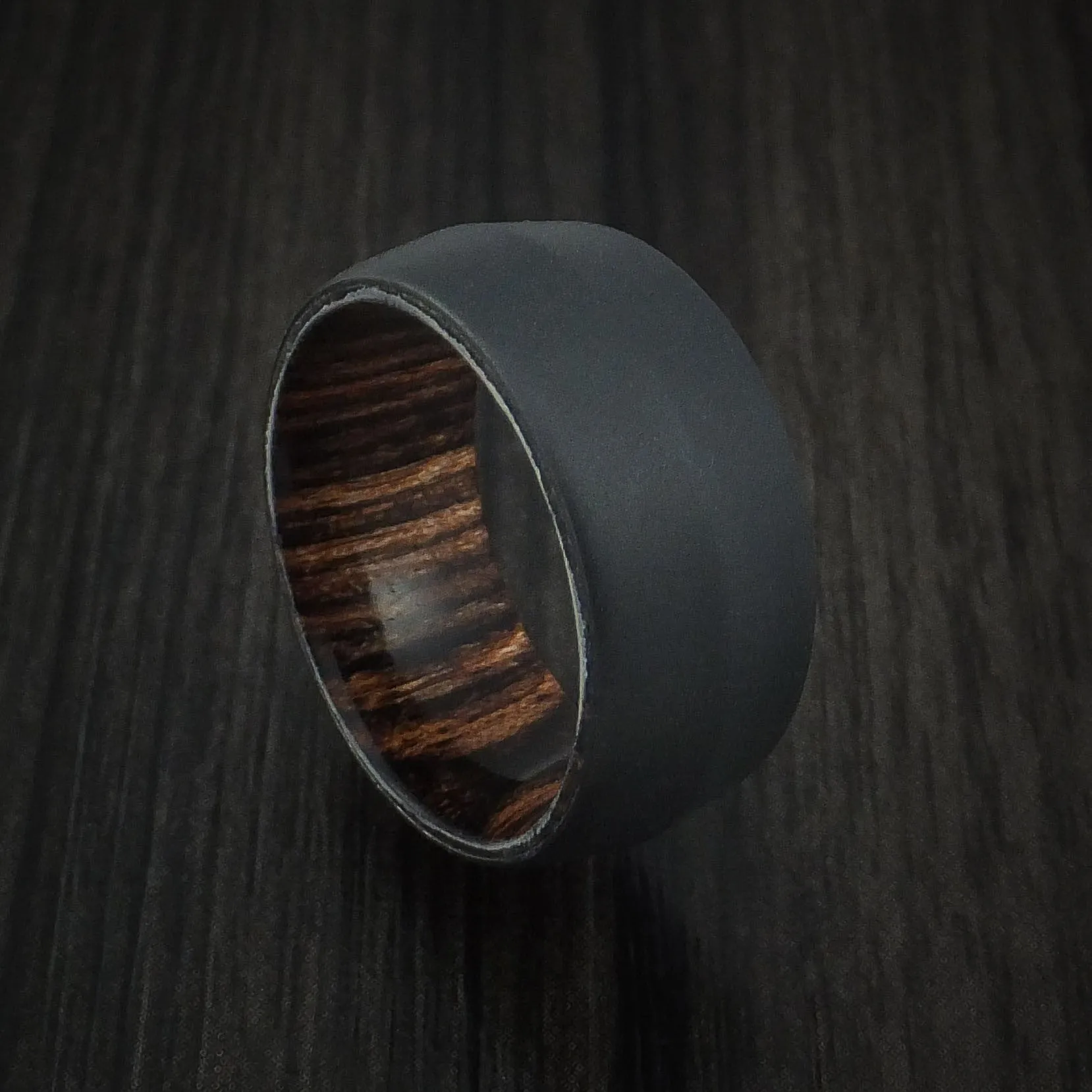 Black Titanium and Ziricote Hardwood Sleeve Men's Ring Custom Made