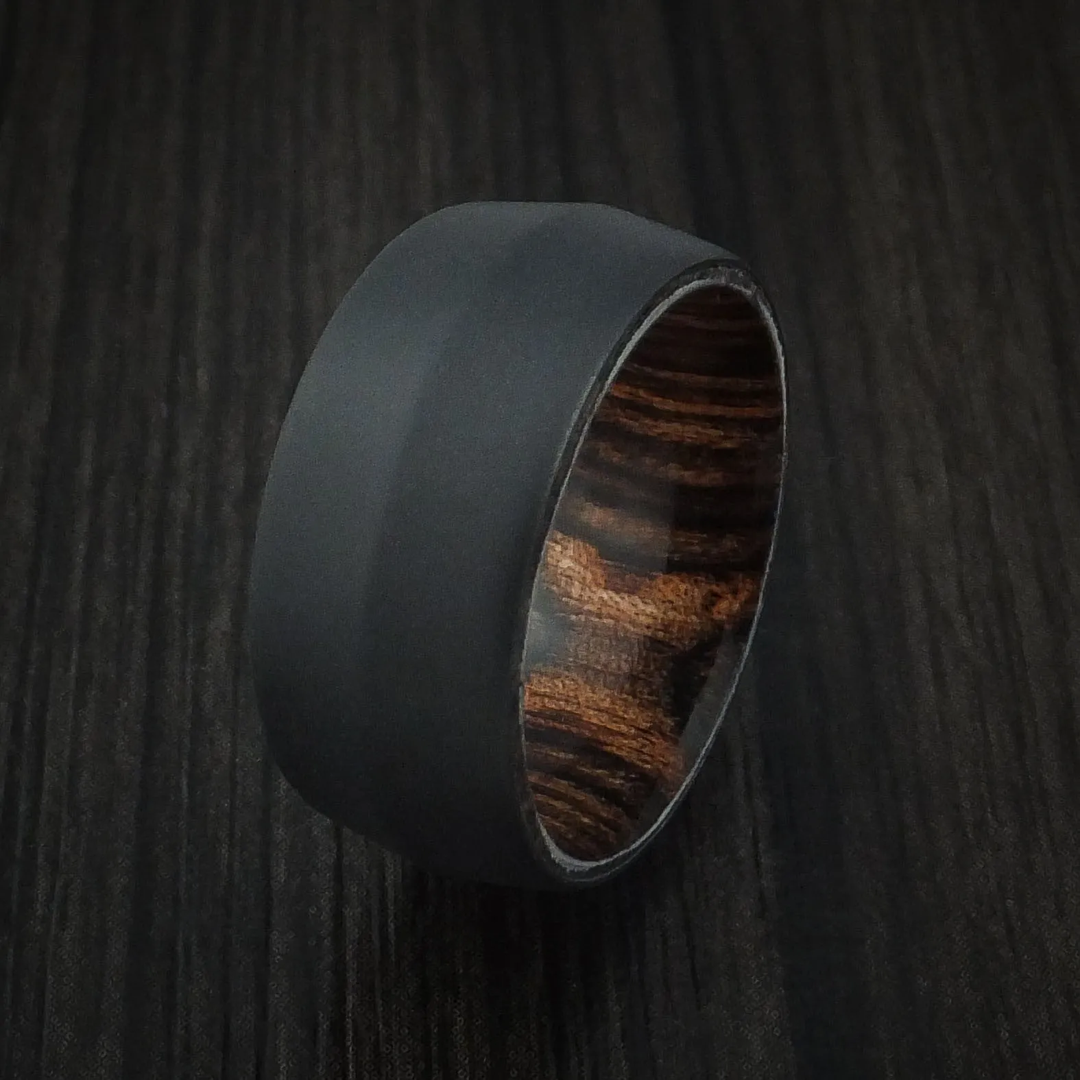 Black Titanium and Ziricote Hardwood Sleeve Men's Ring Custom Made