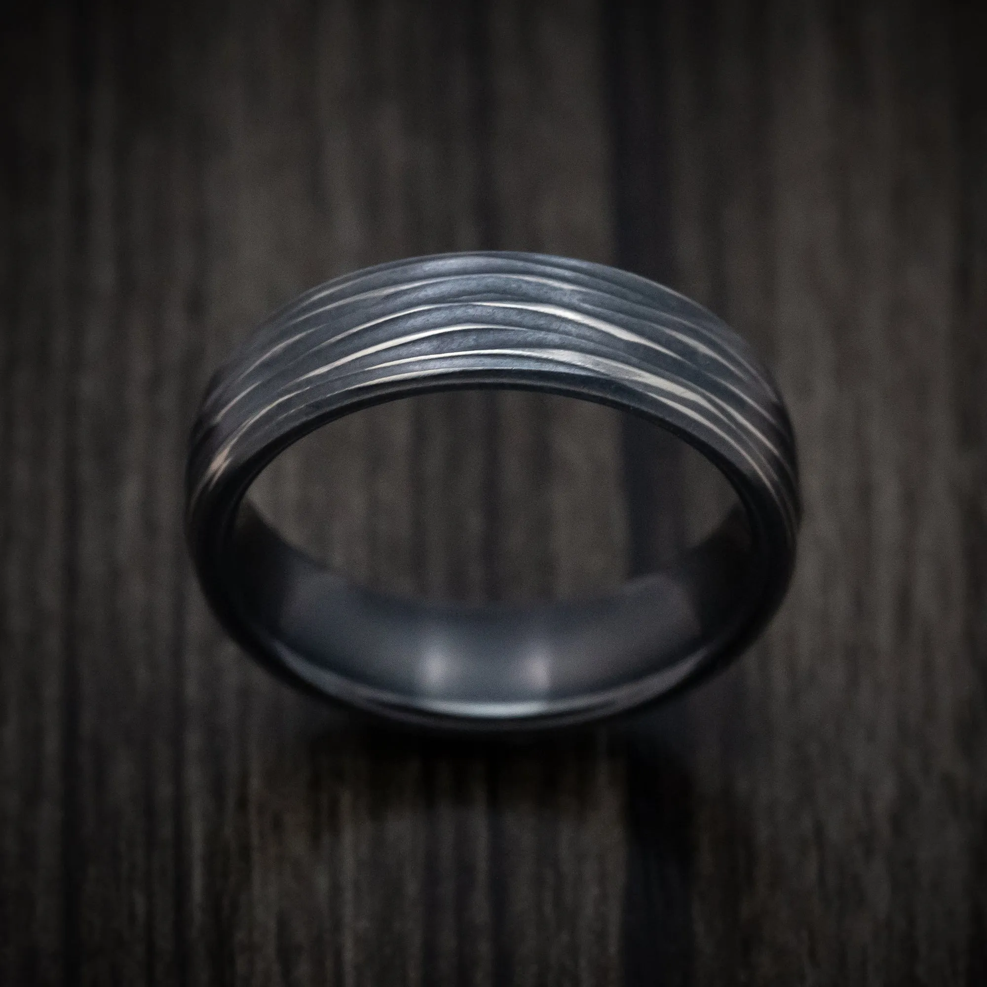 Black Titanium Mens Band with Tree Bark Finish