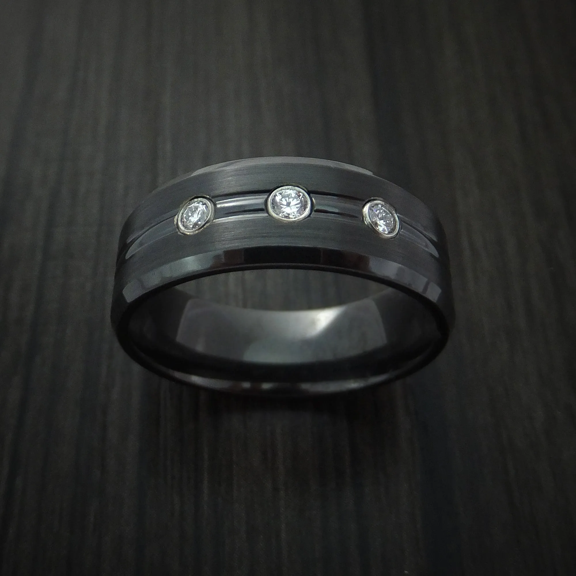 Black Titanium Men's Ring with Diamonds Custom Made Band