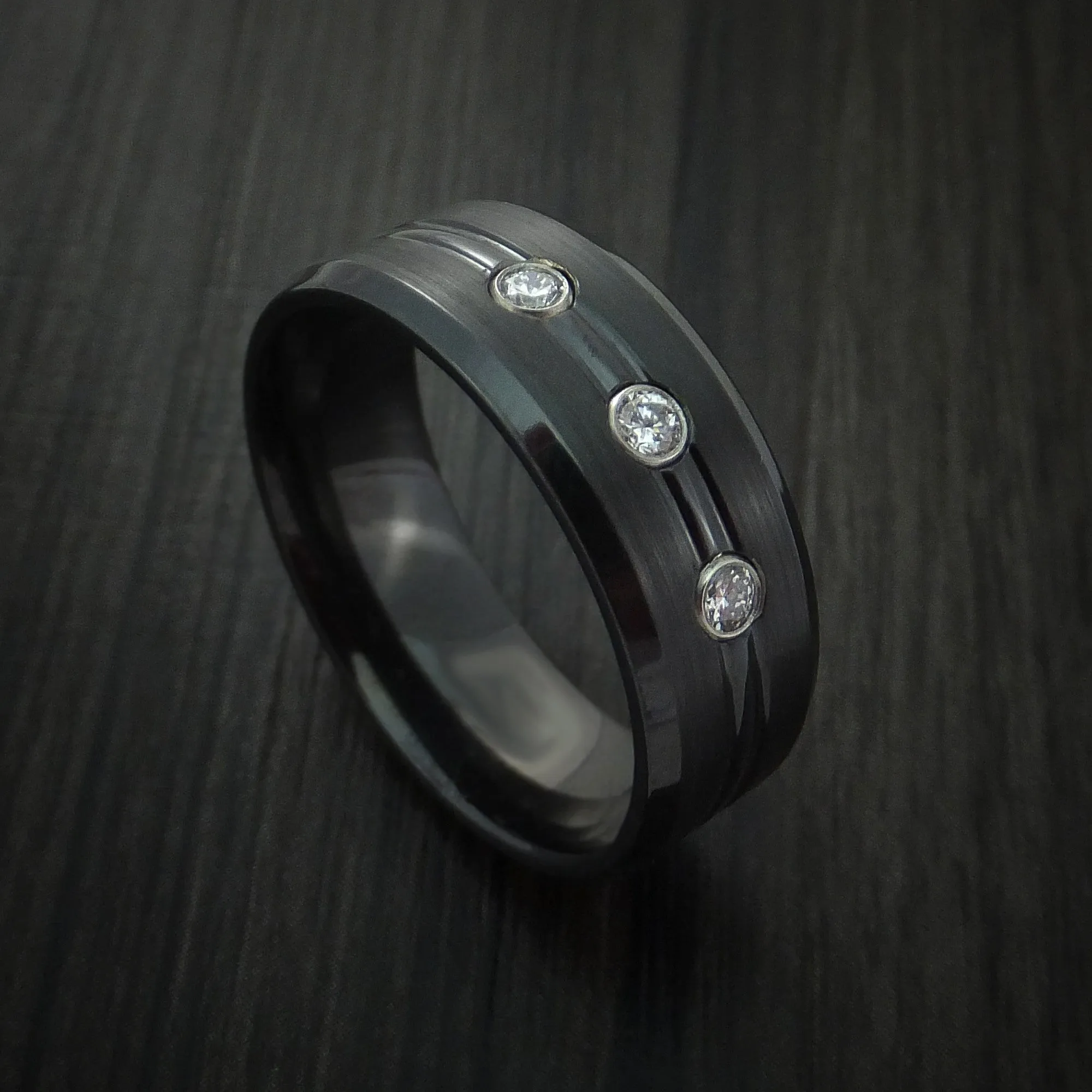 Black Titanium Men's Ring with Diamonds Custom Made Band