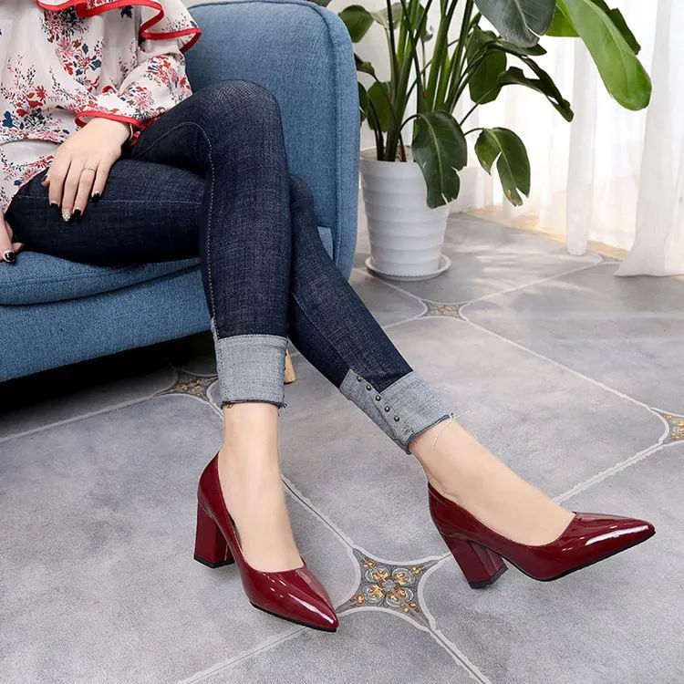 Block-Heel Pointy Pumps (Various Designs) BL33