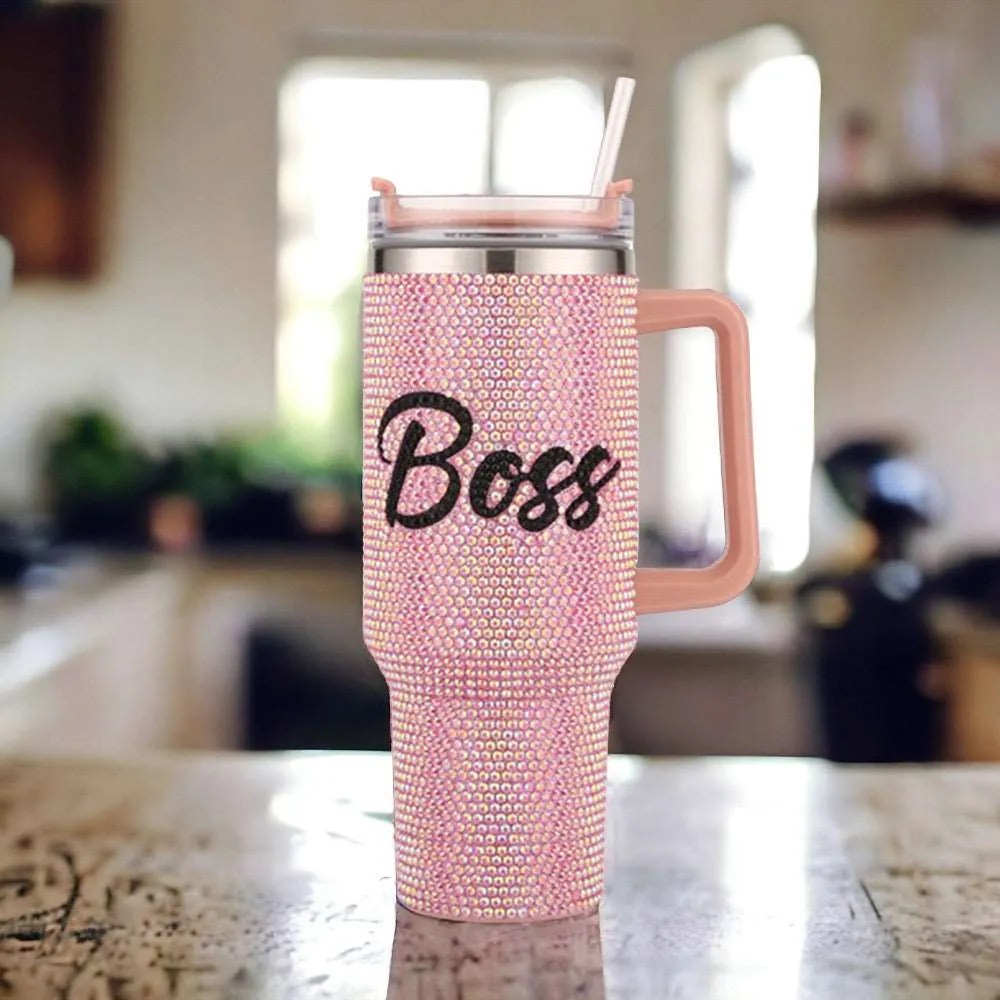 Boss Pink Rhinestone 40 oz Stainless Steel Tumbler