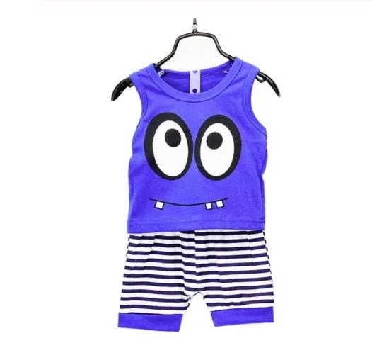 Boys And Girls Big Eyes Tank Top Shorts 2 Pcs Set