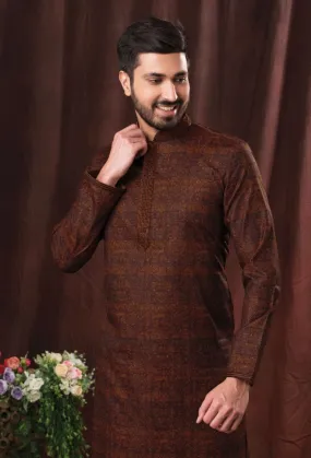 Brown Color Printed Readymade Kurta Pajama - Rent