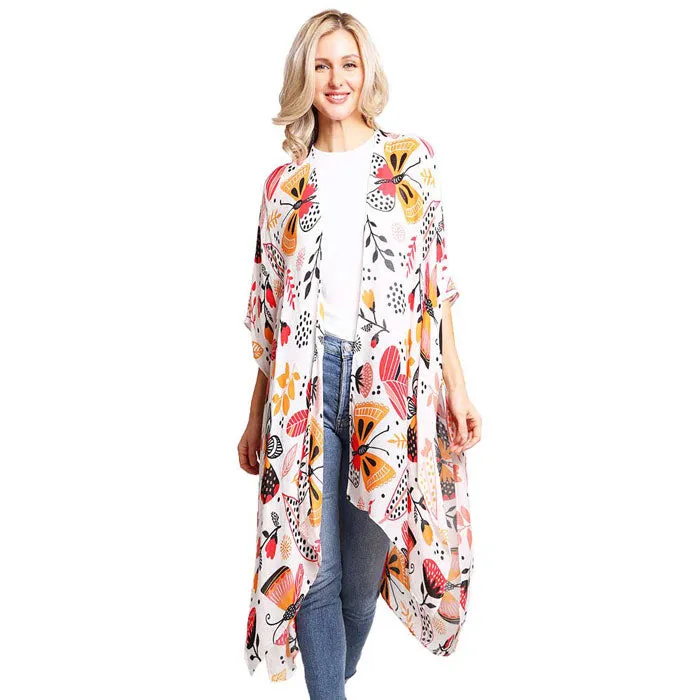 Butterfly Leaf Printed Cover Up Kimono Poncho