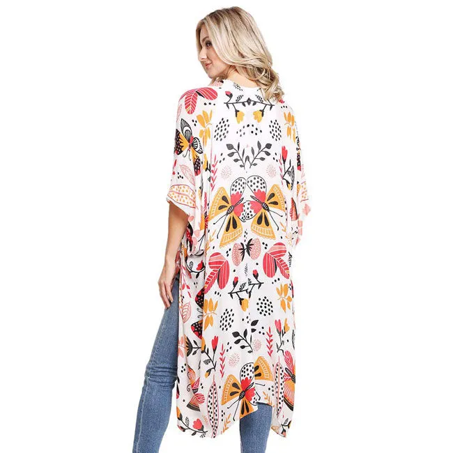 Butterfly Leaf Printed Cover Up Kimono Poncho