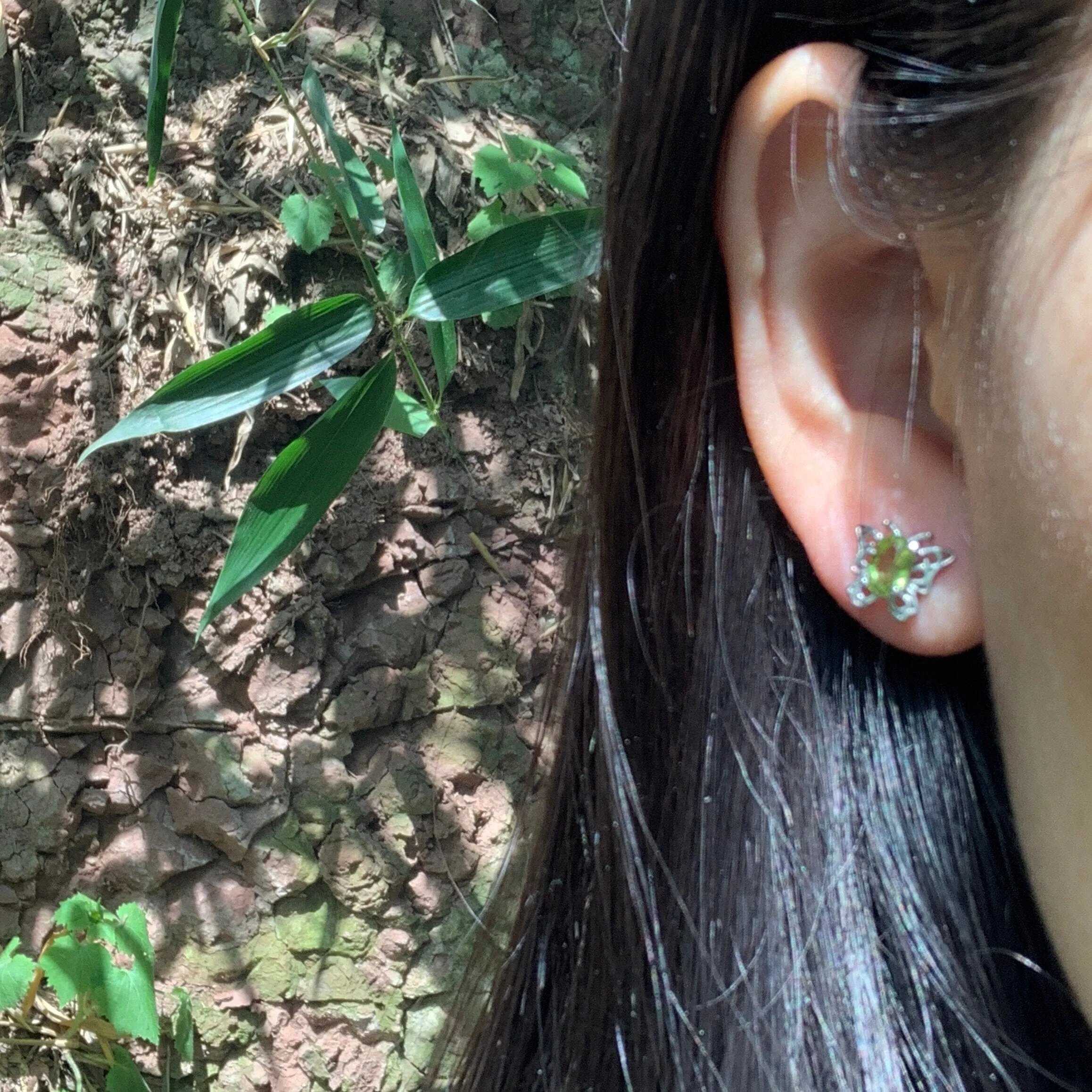 Butterfly Peridot Silver Stud Earrings