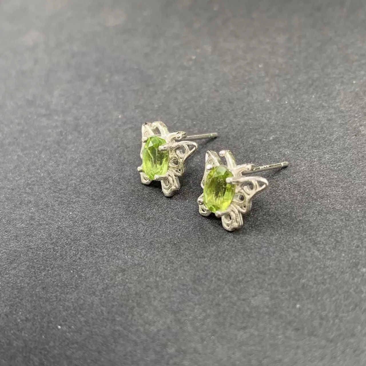 Butterfly Peridot Silver Stud Earrings