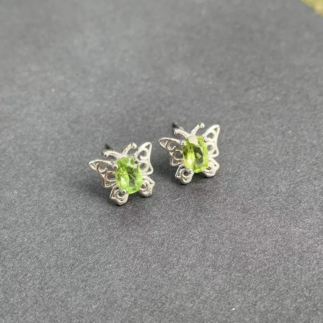 Butterfly Peridot Silver Stud Earrings