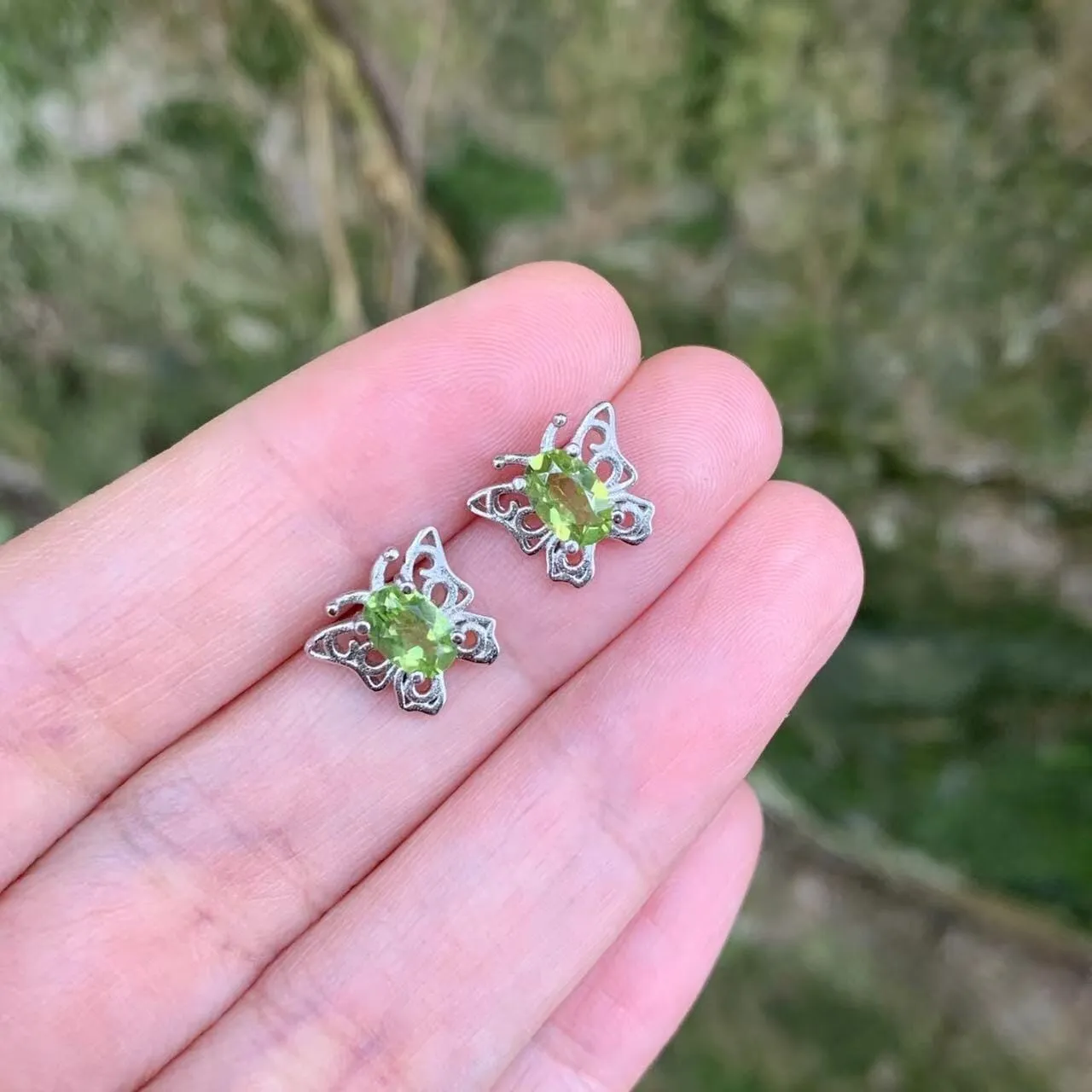 Butterfly Peridot Silver Stud Earrings