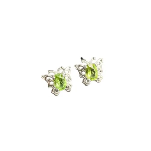 Butterfly Peridot Silver Stud Earrings