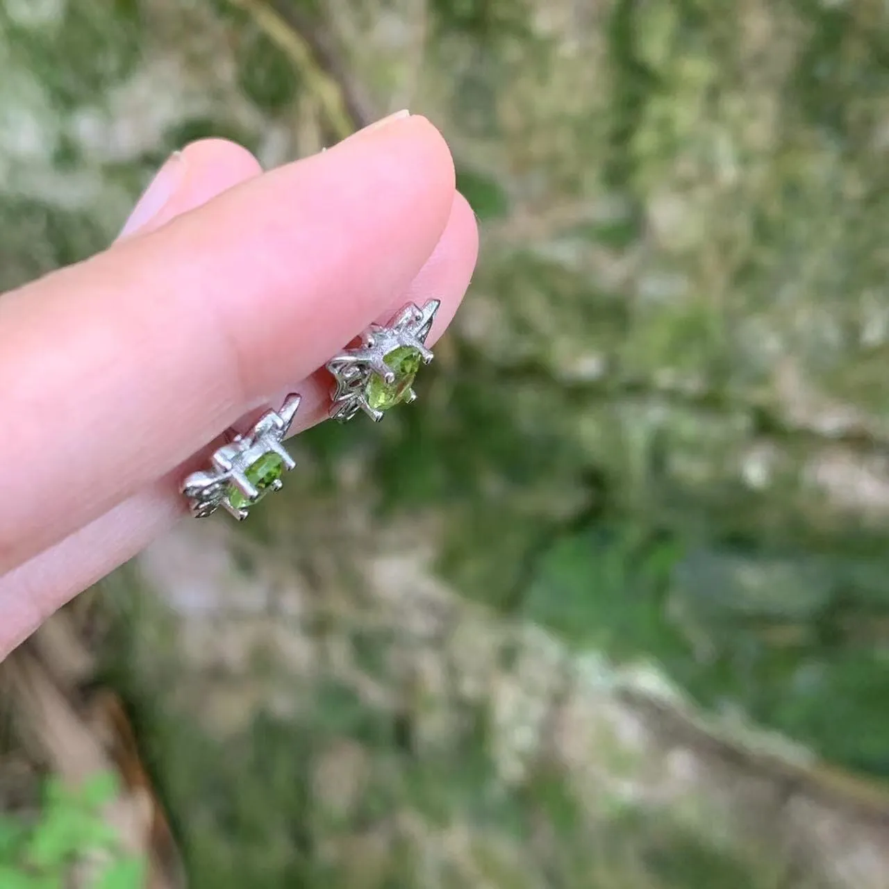 Butterfly Peridot Silver Stud Earrings