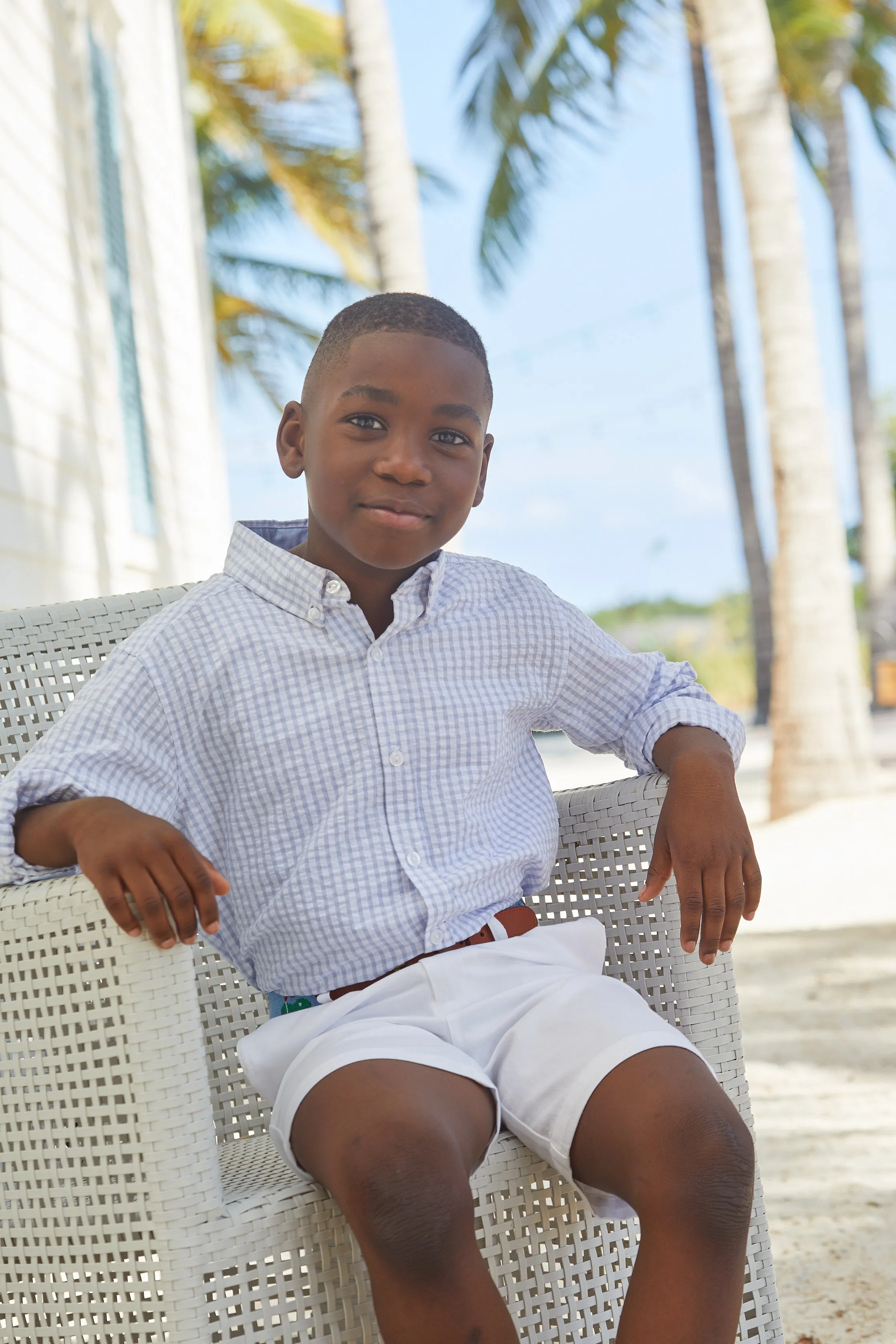 Button Down Shirt - Light Blue Seersucker Check