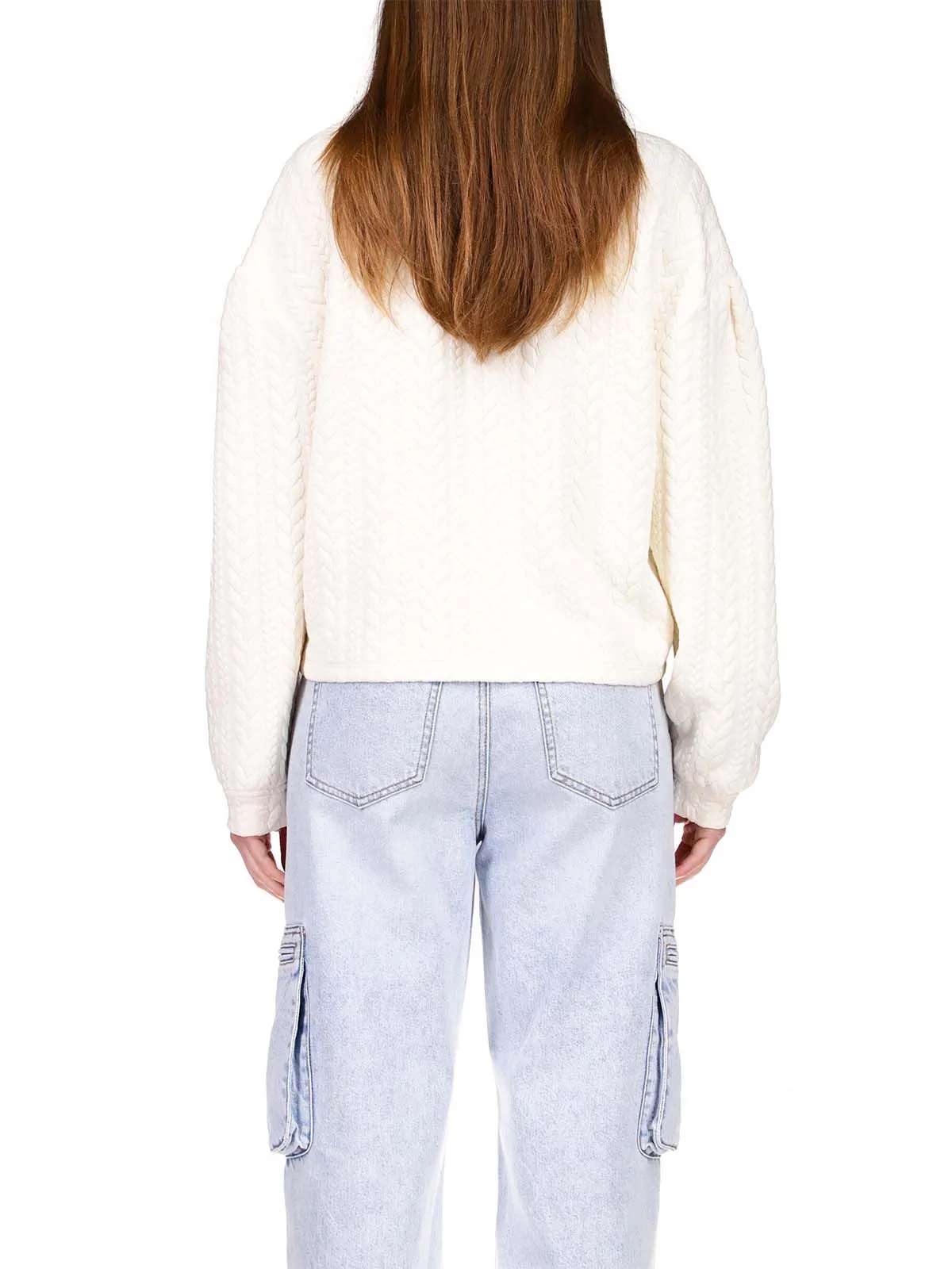 Cable Zip Up Popover Sweater ~ Creme