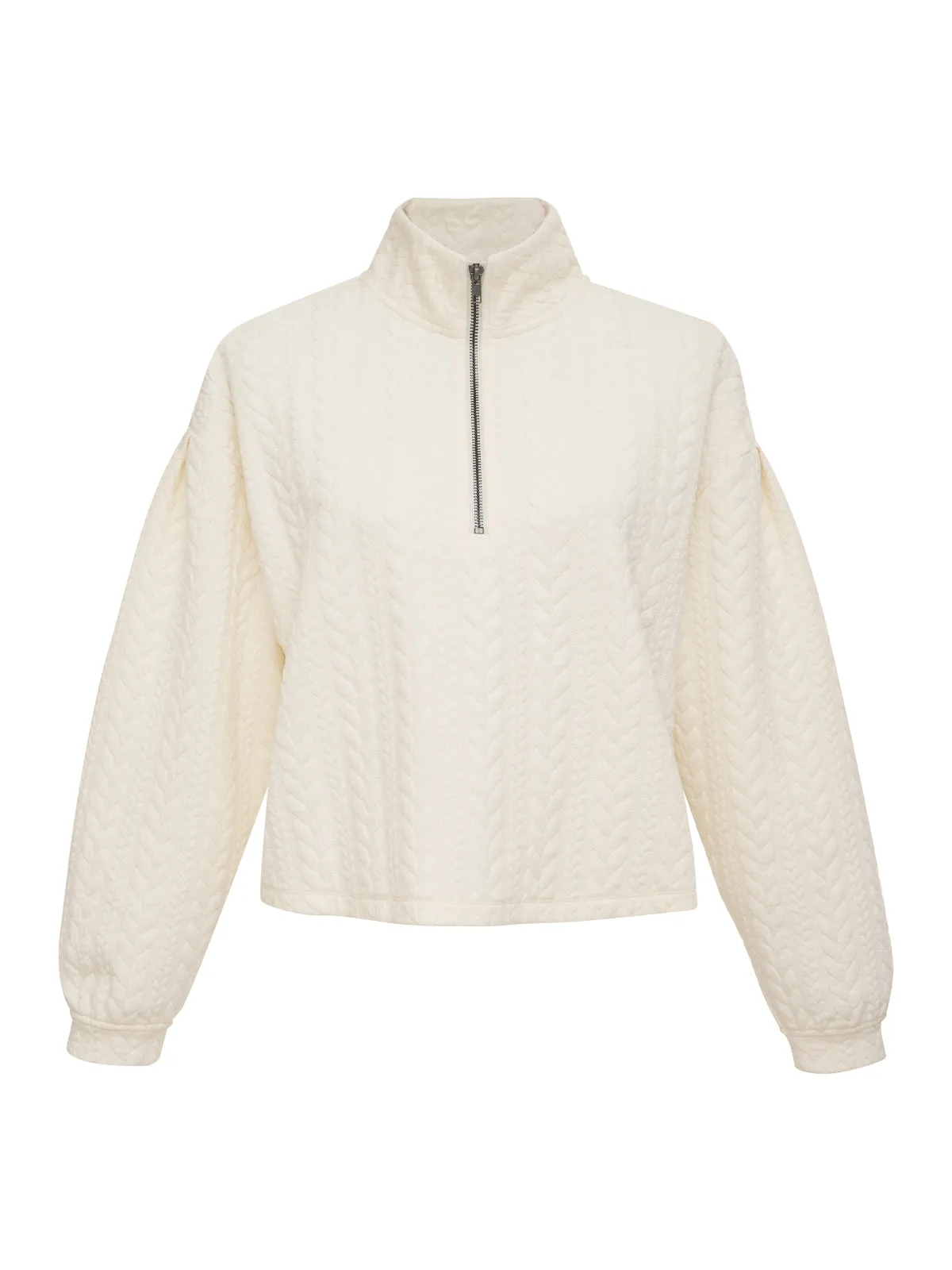 Cable Zip Up Popover Sweater ~ Creme