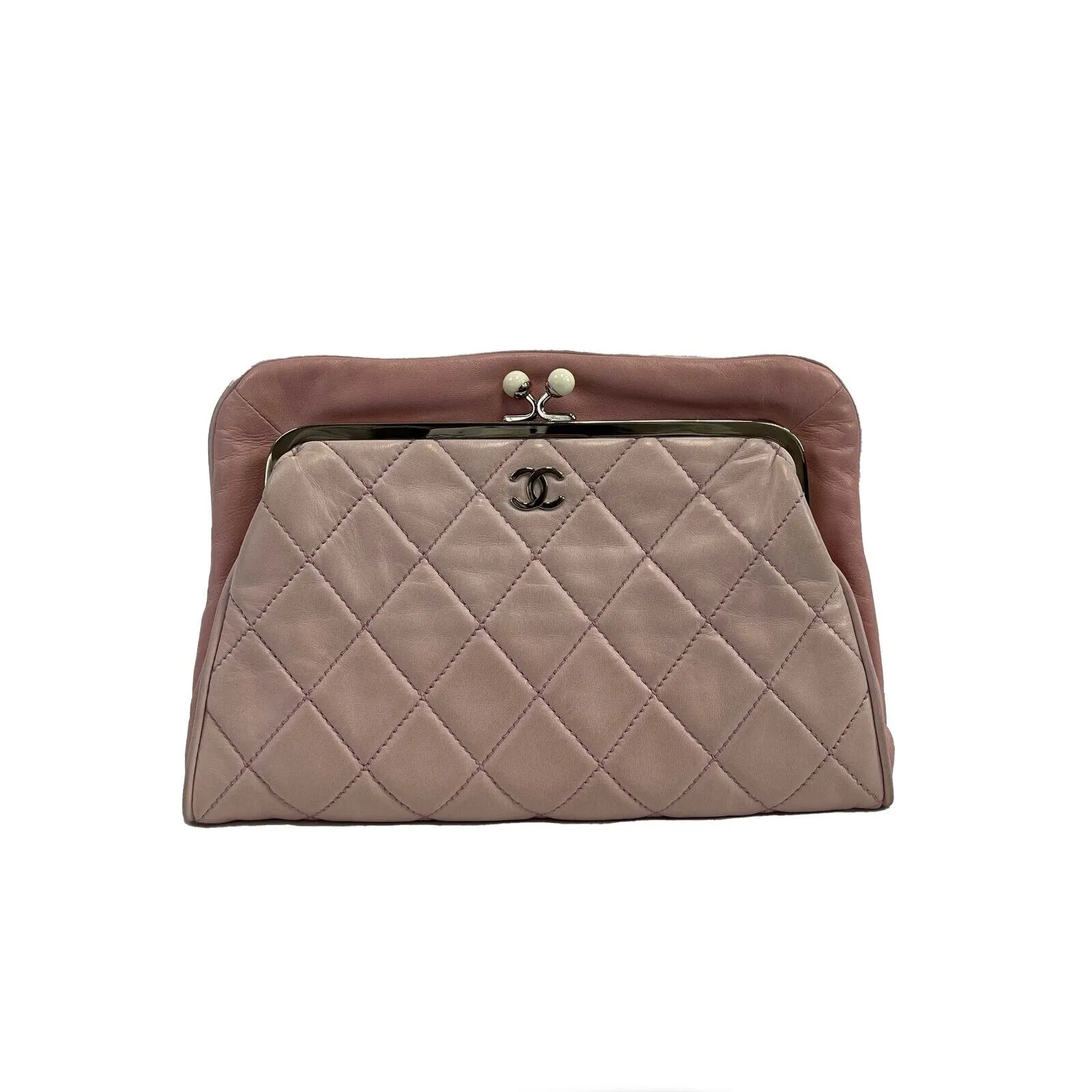 Chanel Rare clutch leather Pink CC quilted with matching coin purse 08 / 09