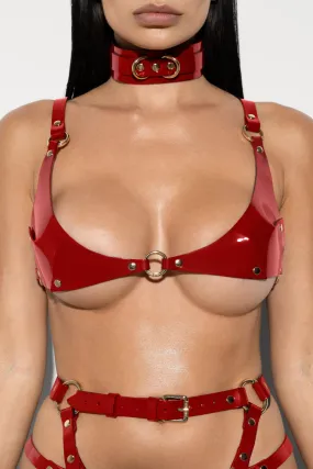 Charlene Patent Leather Bra in Red