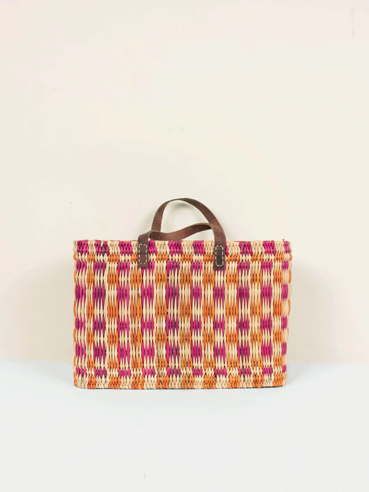 Chequered Reed Basket, Pink   Orange