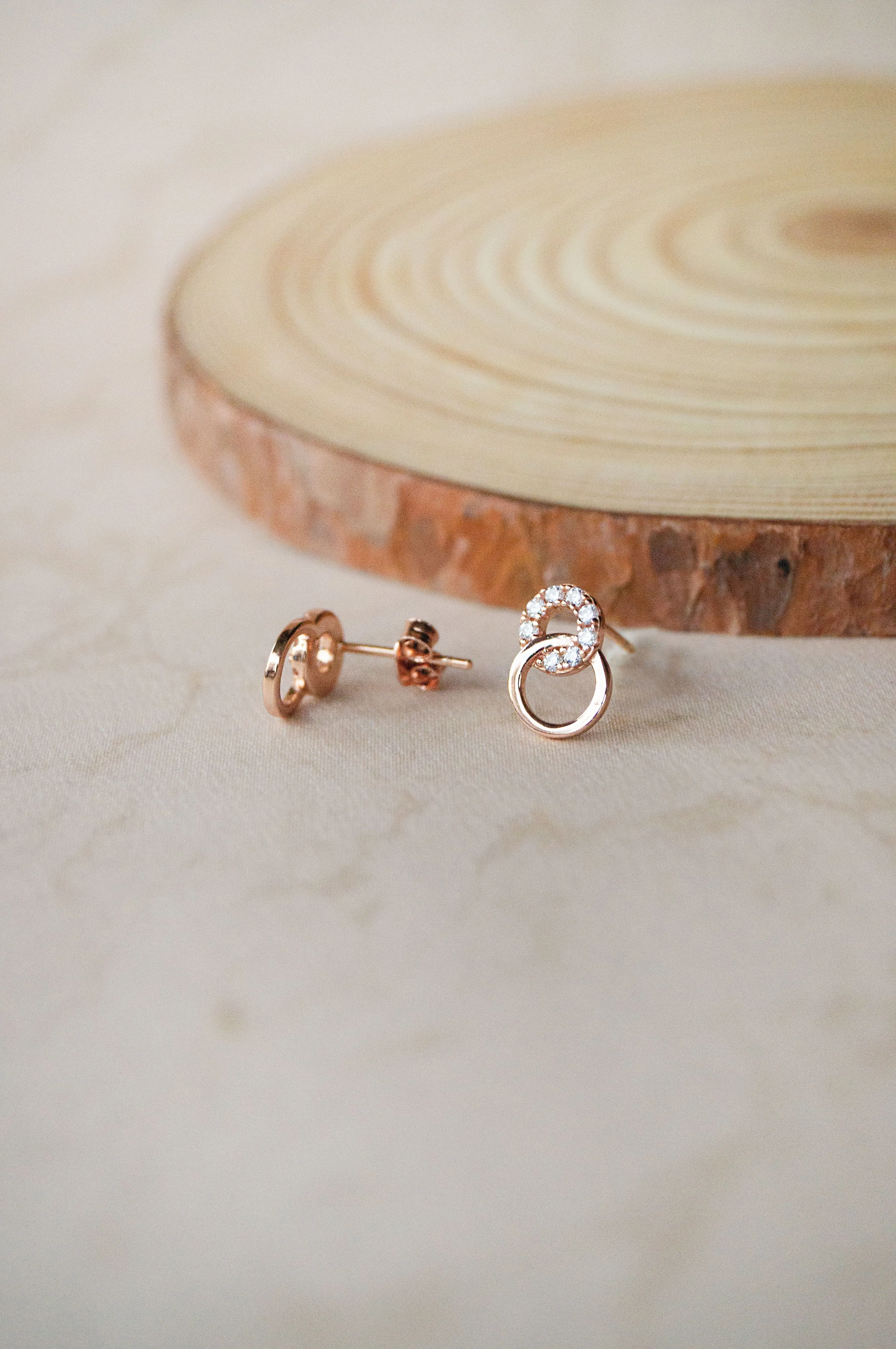 Circle Play Rose Gold Plated Sterling Silver Stud Earrings