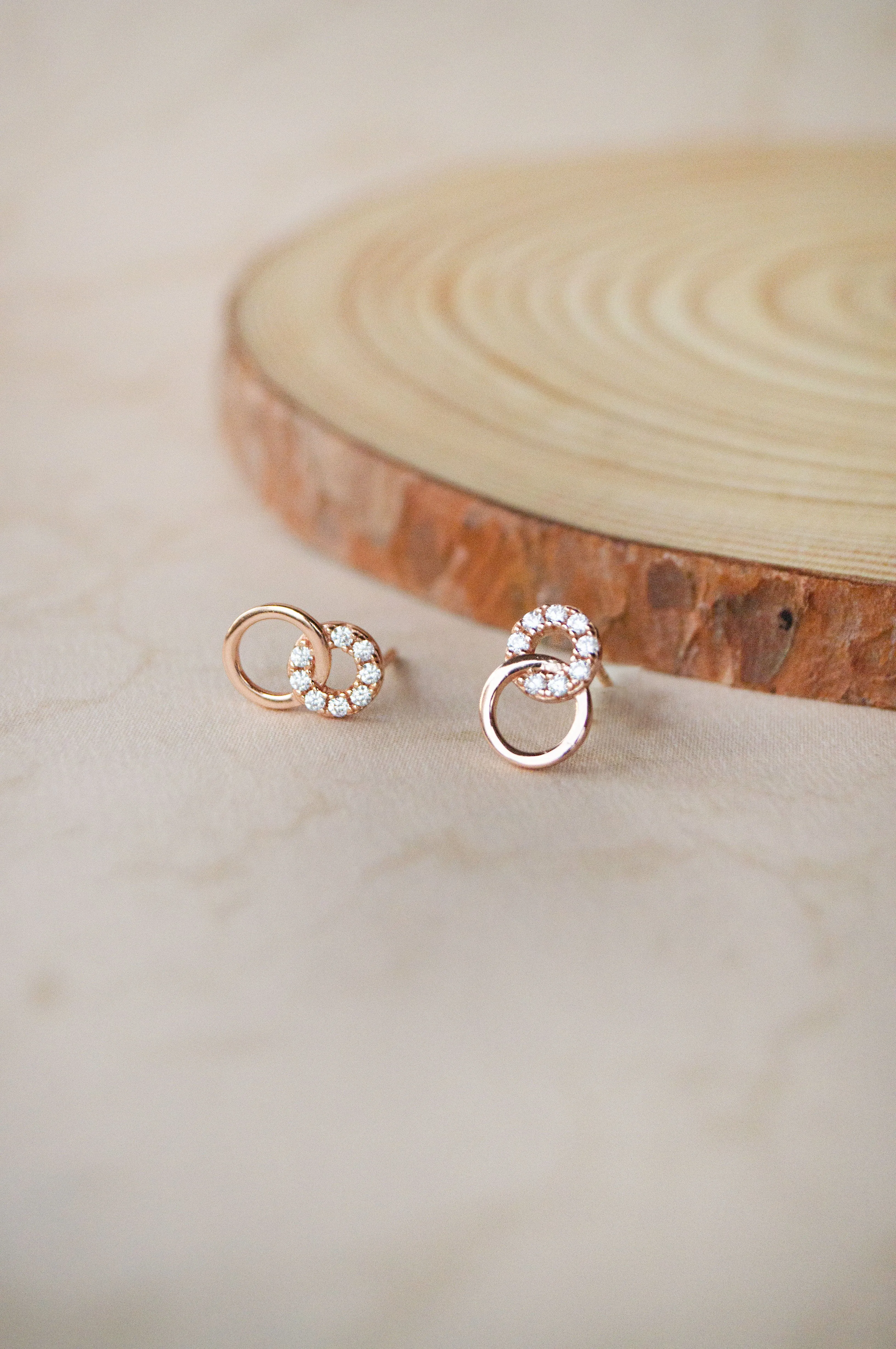 Circle Play Rose Gold Plated Sterling Silver Stud Earrings