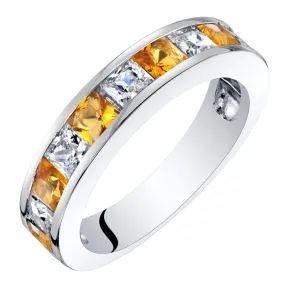 Citrine Half-Eternity Ring Sterling Silver Princess Cut 1 Carat Size 9