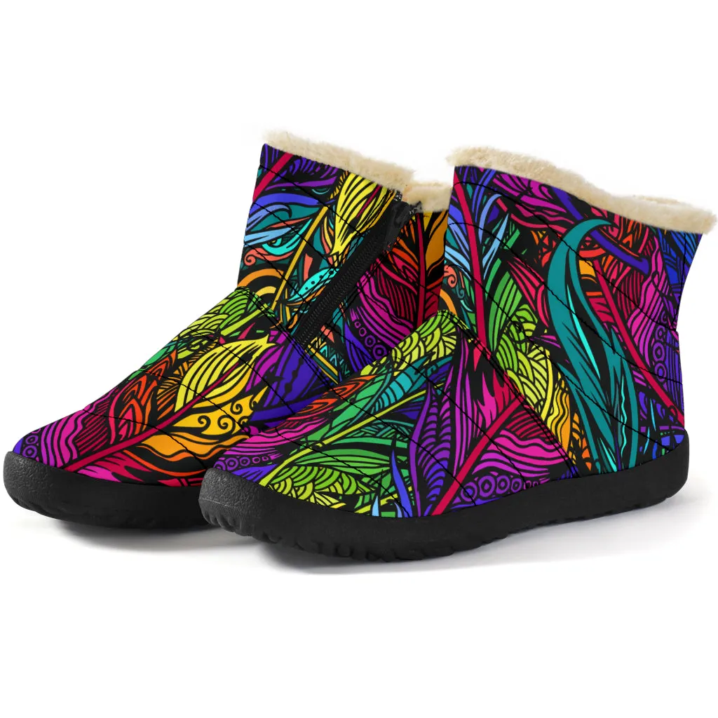 Colorful Feathers Cozy Winter Boots