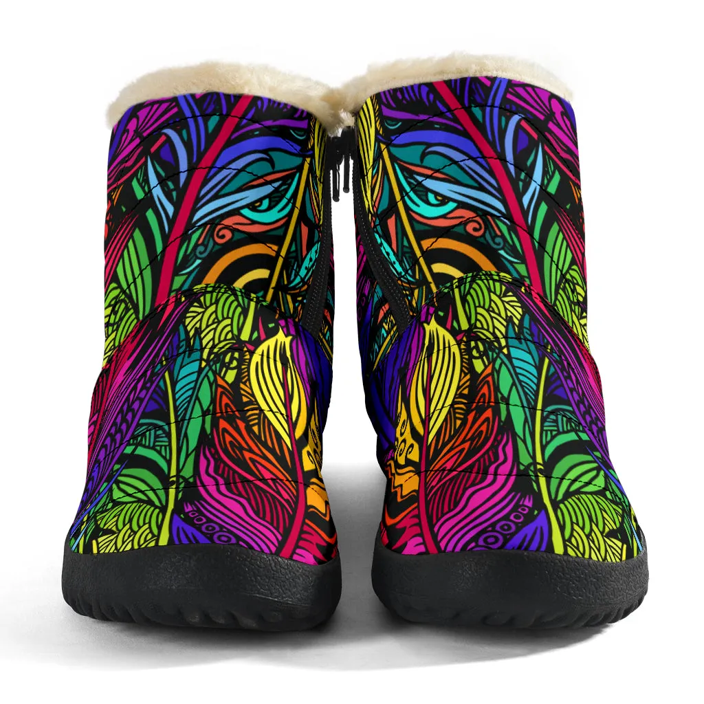 Colorful Feathers Cozy Winter Boots