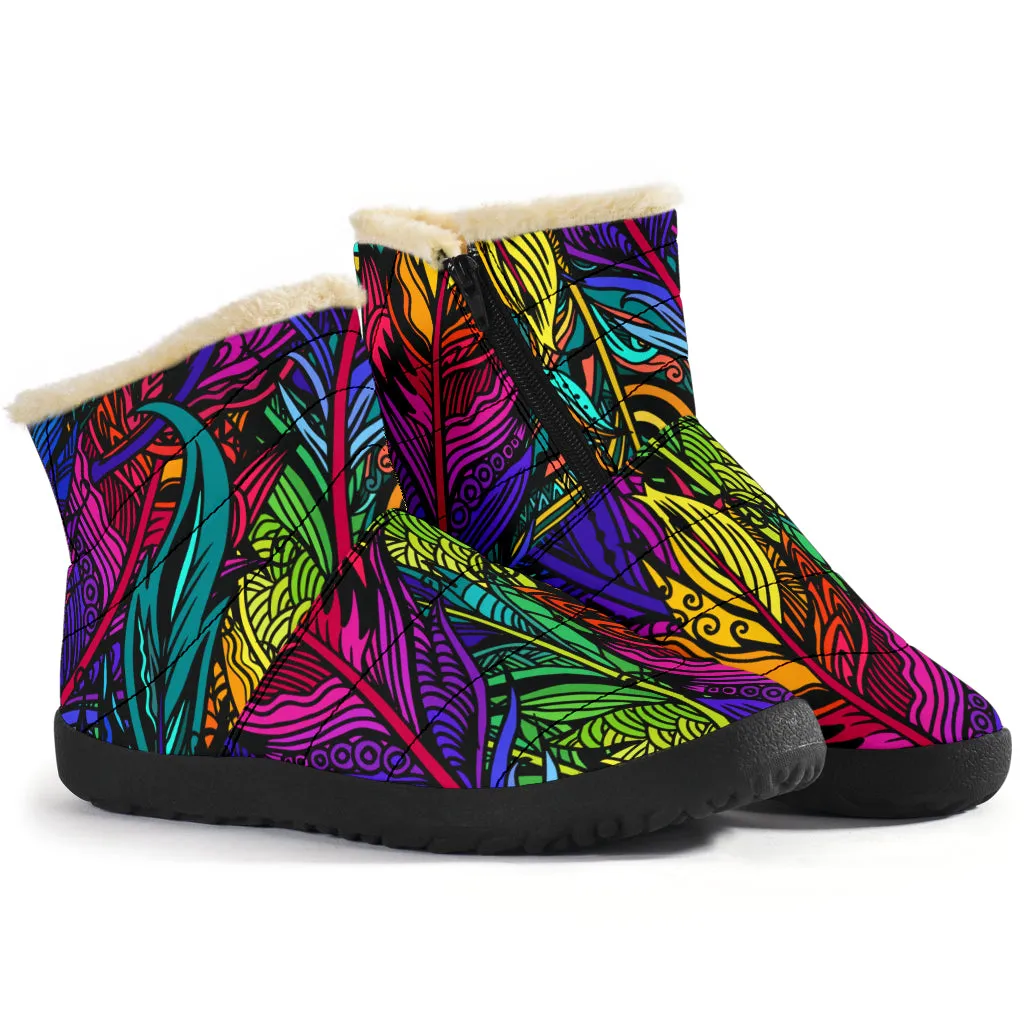 Colorful Feathers Cozy Winter Boots