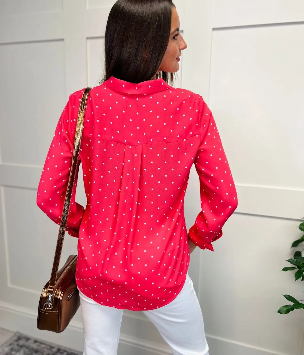 Coral Pink Polka Dot Shirt