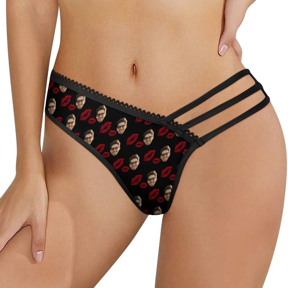 Custom Face Red Lips Women's Low Waist Mesh Briefs Personalized Underwear Panties for Women