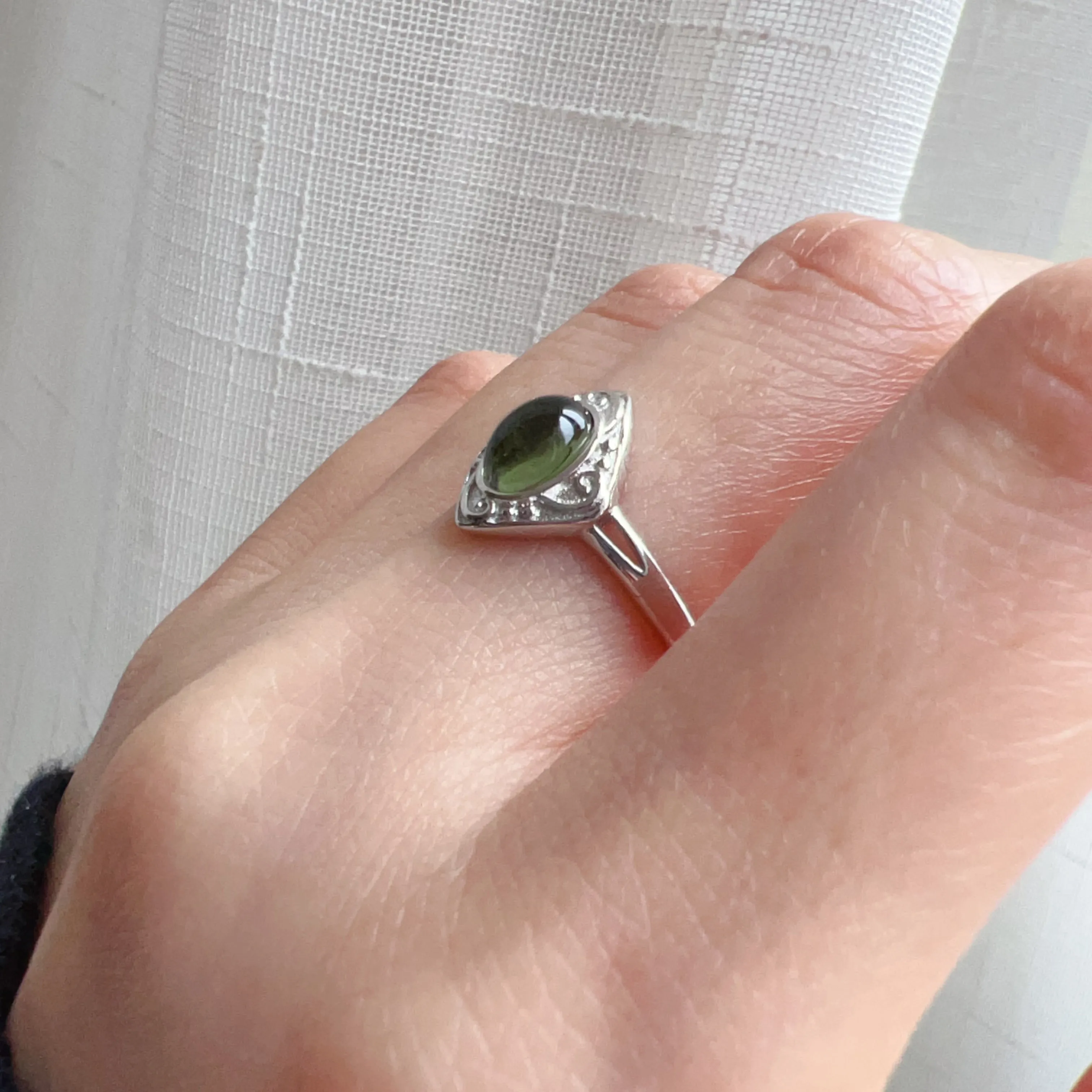 Custom-made Moldavite Ring with 925 Sterling Silver Adjustable Style | Rare High-frequency Heart Chakra Healing